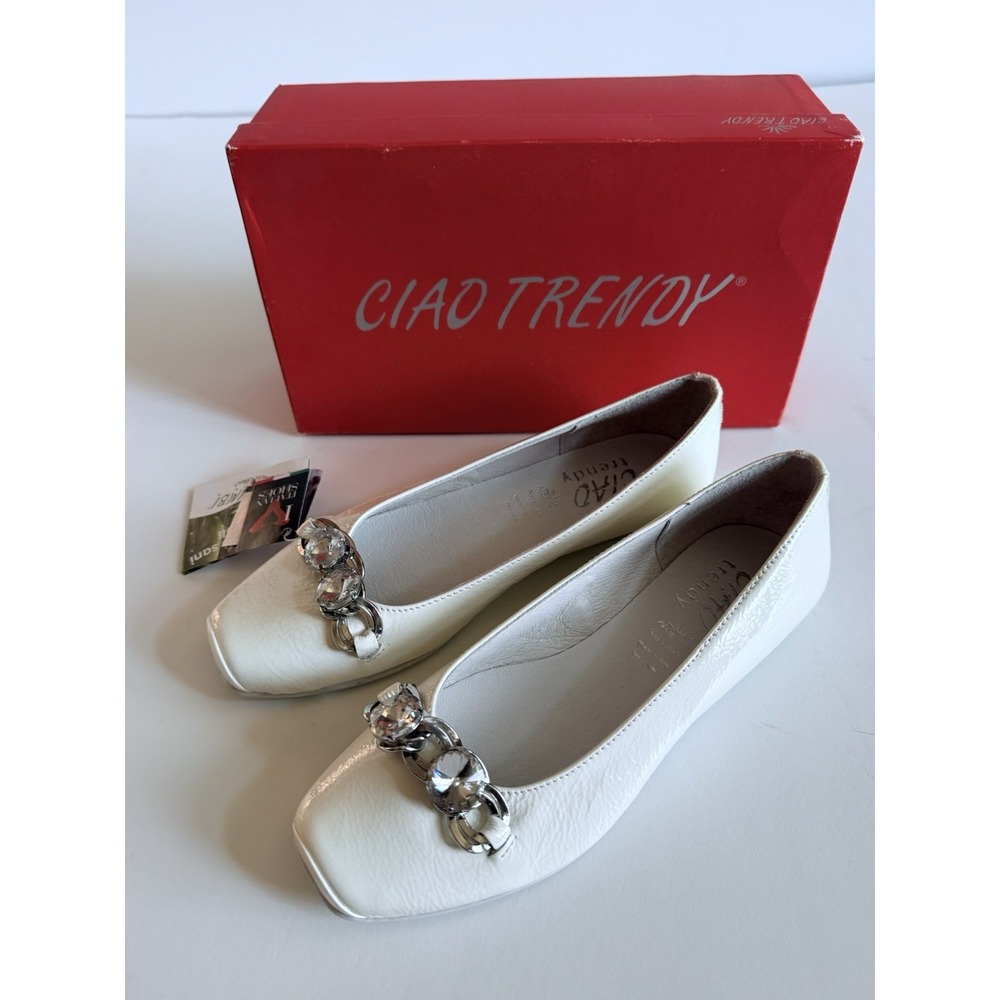 Ciao Trendy Big Kid Girls White Flats Crystal Chain Made in Italy 35